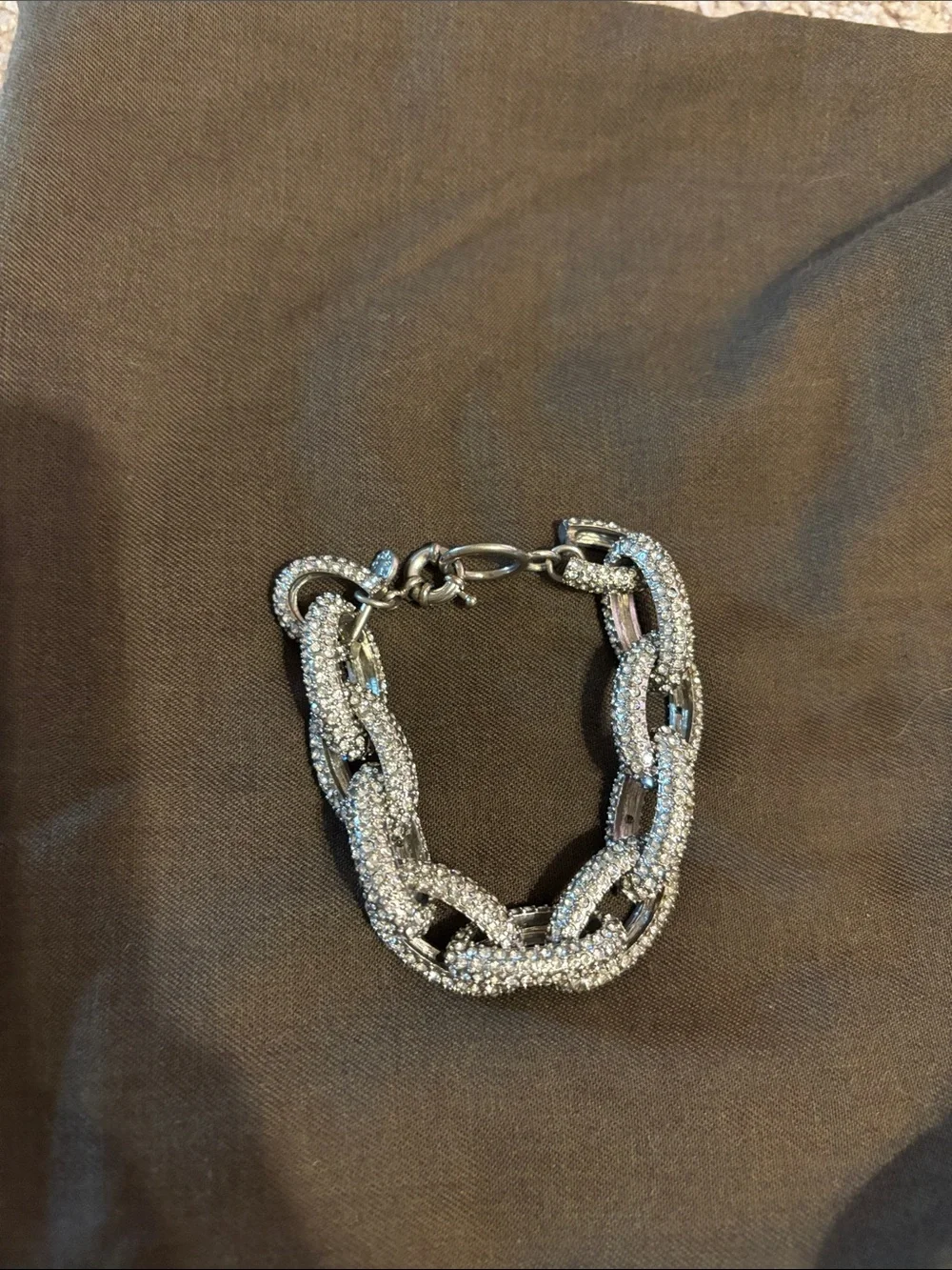J. Crew Silver Crystal Pave Link Bracelet
